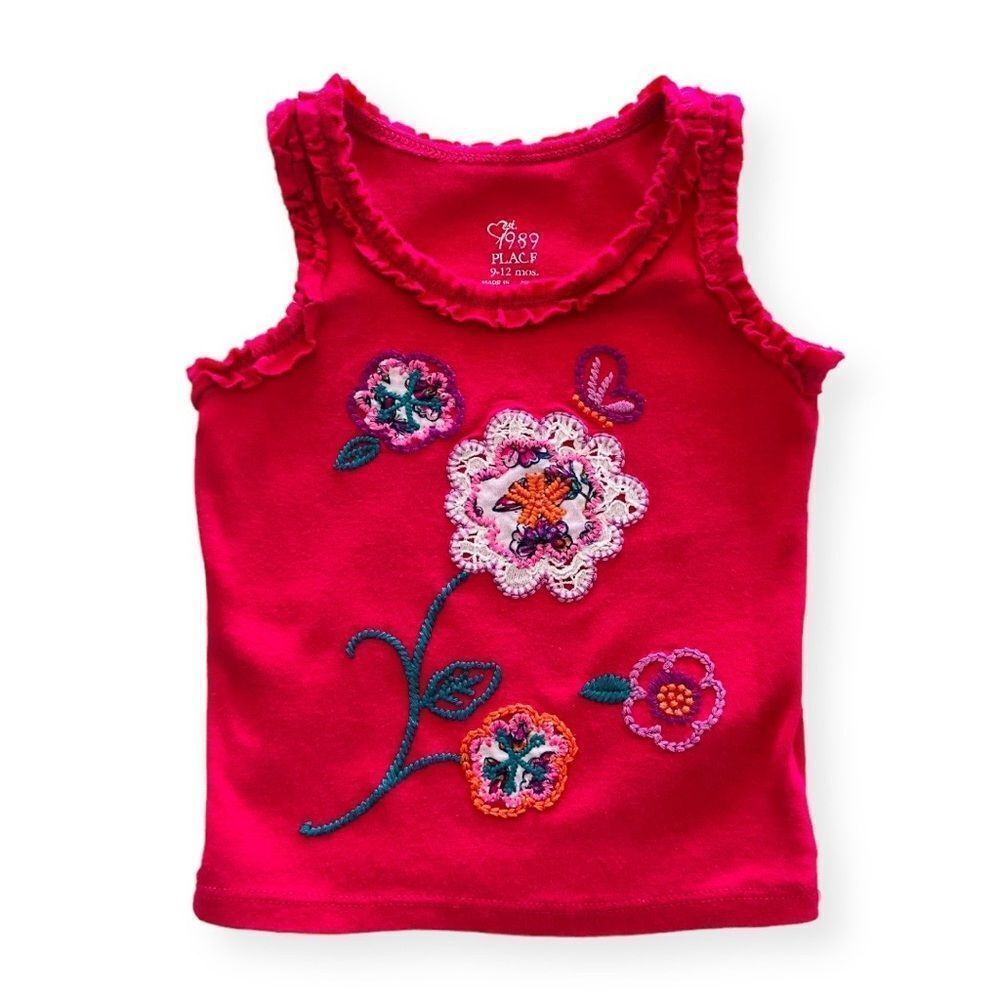 Children’s Place Pink Tank Top with Floral Embroidery Size 9-12’Months